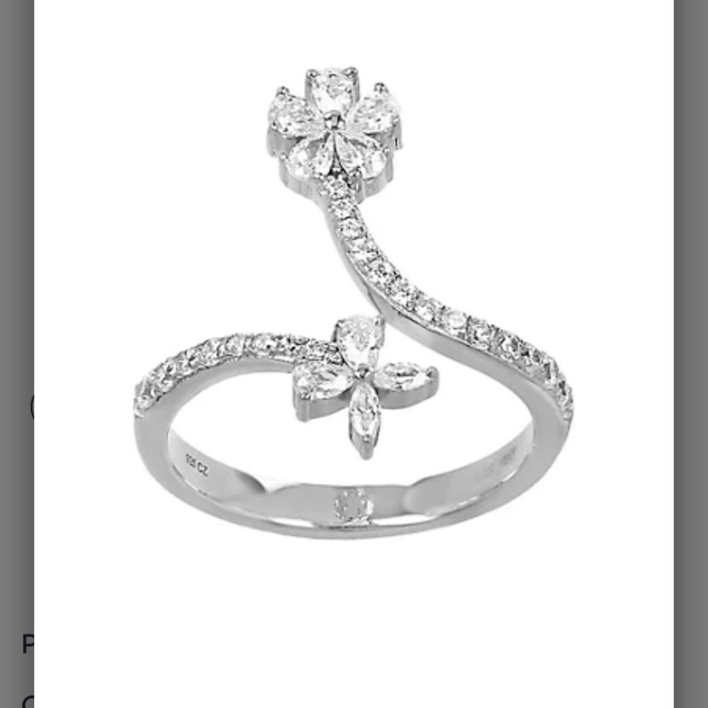 Diamonique Sterling Silver Floral Twist Ring